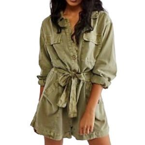Free People Green Long Sleeve Shorts Romper Womens Casual Size M